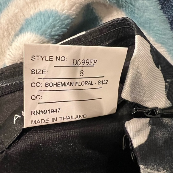 ALFRED SUNG BOHEMIAN FLORAL HI LOW BLACK WHITE GRAY STRAPLESS GOWN SIZE 8 - Picture 4 of 6